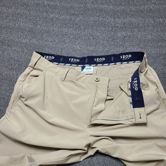Izod Golf Mens Pants 38x32 Beige Performance Elastic Waist Athletic Golf Slacks - Picture 4 of 9